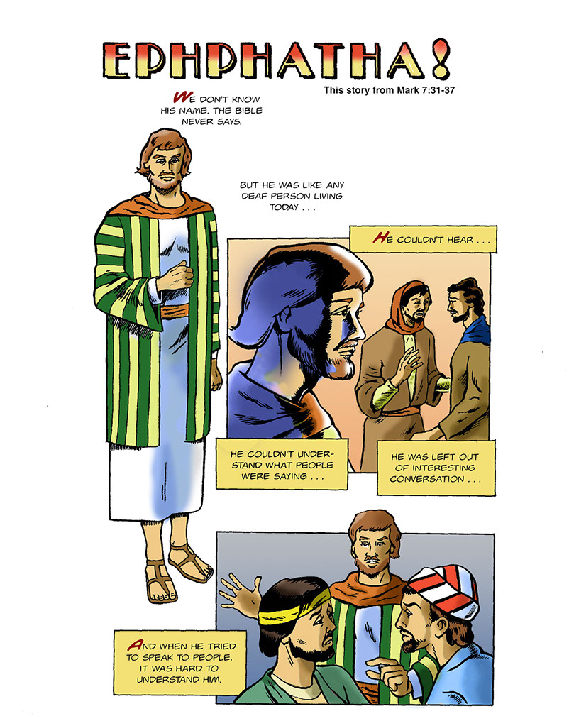 Illustrated Bible story page from Ephphatha